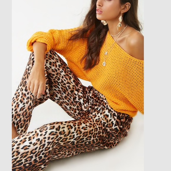 Forever 21 Pants - Satin Leopard Animal Print Wide Leg Pants NWT